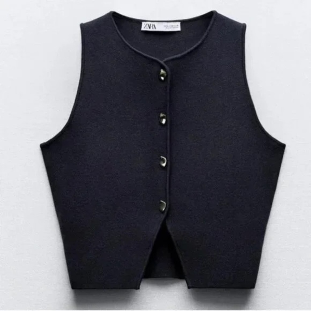 Zara Dark Gray Buttoned Sleeveless Blouse
